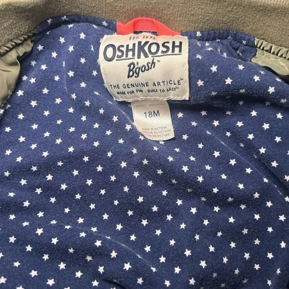 OshKosh B’gosh Toddler 18M Bomber Jacket Olive Green Zip Up Outerwear